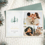 Watercolor Pine Trees 3 Photo Collage Christmas<br><div class="desc">Elevate your greetings with our Foil Photo Christmas Card. It showcases a delightful 3-photo collage on the right, while the left side dazzles with a pale blue watercolor background and pine trees adorned with gold foil stars and dust. "Merry" in serif type and "Christmas" in lavish gold script make your...</div>