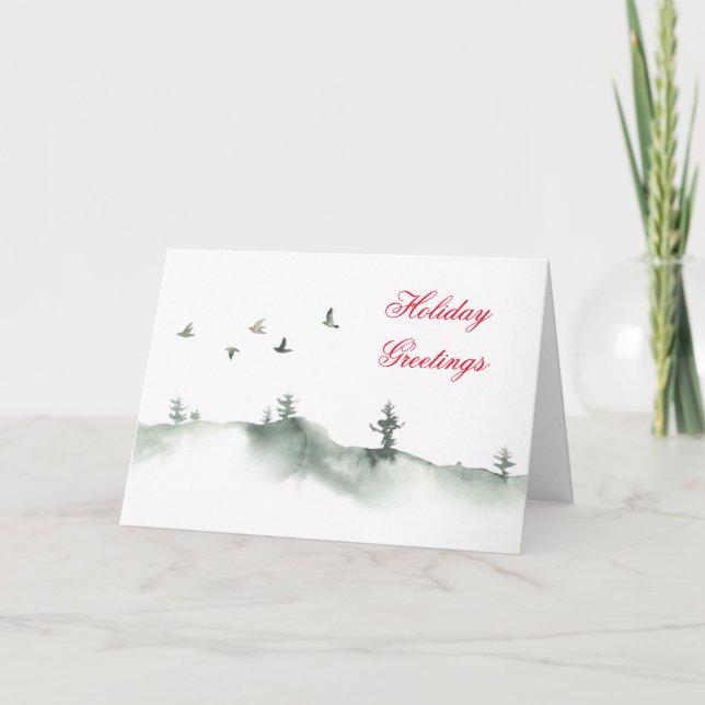 Watercolor Pine Trees Christmas Card (Front)