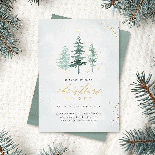 Watercolor Pine Trees Christmas Holiday Party (Creator Uploaded)