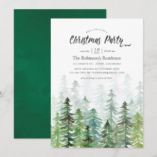 Watercolor Pine Trees Christmas Party Invitation