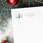Watercolor Pine Trees Christmas Return Address<br><div class="desc">Personalise your correspondence with our elegant Return Address Label. The left side features watercolor pine trees accented with faux gold foil stars and dust,  while your family name and return address details adorn the right. A touch of holiday charm for your envelopes.</div>