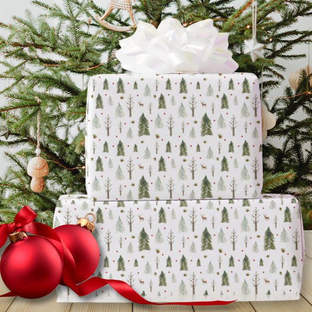 Watercolor Pine Trees Christmas Wrapping Paper (Watercolor Pine Trees Christmas Wrapping Paper)