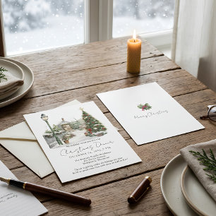 Watercolor Pine Trees Forest Rustic Christmas Invitation