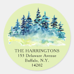 Watercolor Pine Trees Green Return Address Classic Round Sticker