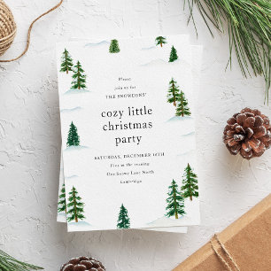 Watercolor Pine Trees Holiday Party Invitation