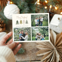 Watercolor Pine Trees Merry Christmas Photo 