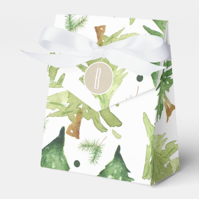 Watercolor Pine Trees Modern Rustic Kraft Party Favour Box (Front Side)