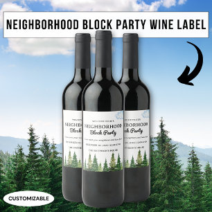 Watercolor Pine Trees Neighbourhood Block Party Wine Label