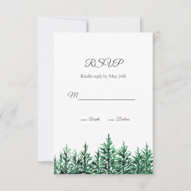 Watercolor Pine Trees RSVP Card (Front)