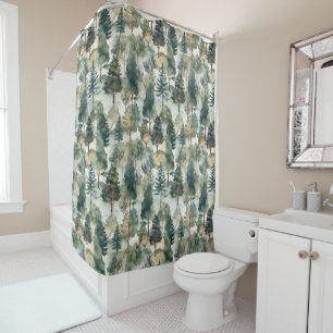 Watercolor Pine Trees Shower Curtain