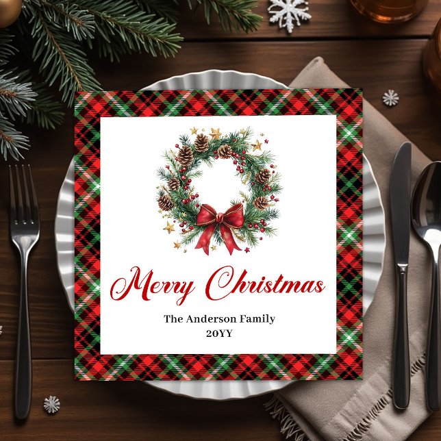 Watercolor Pine Wreath Christmas Napkin Set (Watercolor Pine Wreath Christmas Napkin Set)