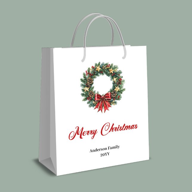 Watercolor pine wreath gift bag editable for name (Watercolor pine wreath gift bag editable for name)