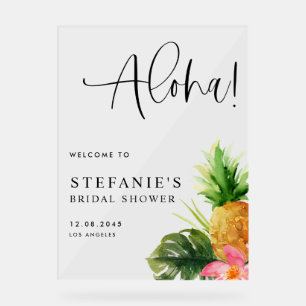 Watercolor Pineapple Aloha Bridal Shower Welcome Acrylic Sign