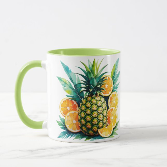 Watercolor Pineapple & Citrus | Tropical Fruit Cof Mug (Left)