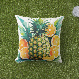 Watercolor Pineapple & Citrus Tropical Fruit Thr Cushion