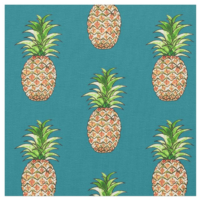watercolor pineapple drawing fabric (Close Up)