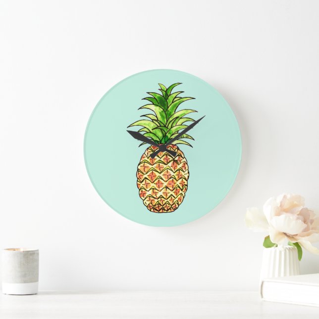 watercolor pineapple drawing large clock (Home)