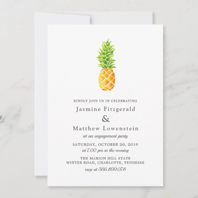 Watercolor Pineapple Engagement Party Invitation (Front)
