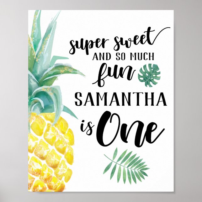 Watercolor Pineapple First Birthday Sign (Front)