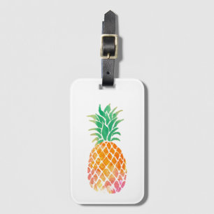watercolor pineapple fruit luggage tag