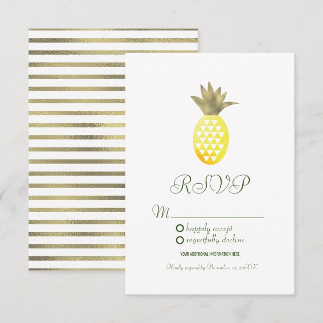 Watercolor Pineapple Geometrical Oasis Faux Foil Invitation (Front/Back)