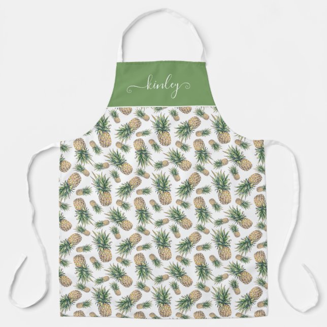 Watercolor Pineapple Pattern Apron (Front)