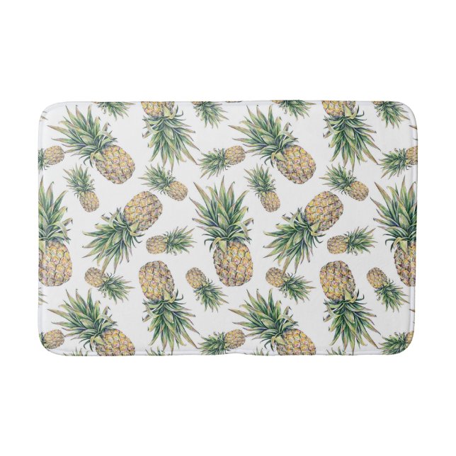 Watercolor Pineapple Pattern Bath Mat (Front)