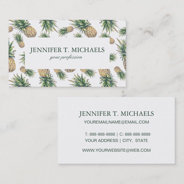 Watercolor Pineapple Pattern Business Card (Front/Back)