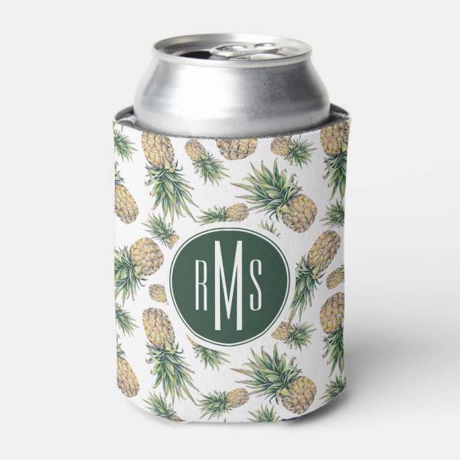 Watercolor Pineapple Pattern Can Cooler (Can Front)