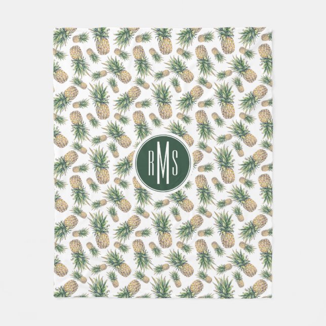 Watercolor Pineapple Pattern Fleece Blanket (Front)