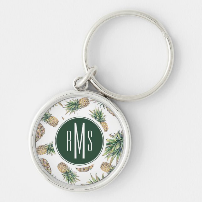 Watercolor Pineapple Pattern Key Ring (Front)