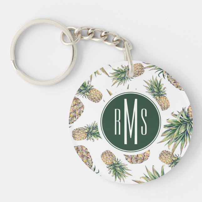 Watercolor Pineapple Pattern Key Ring (Front)