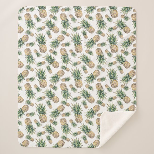 Watercolor Pineapple Pattern Sherpa Blanket (Front)
