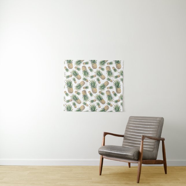 Watercolor Pineapple Pattern Tapestry (In Situ (Horizontal))