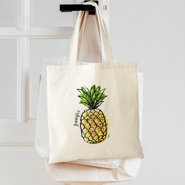 Watercolor Pineapple Personalised Tote Bag (Watercolor Pineapple Personalized Tote Bag)