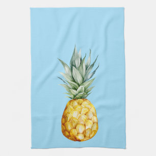 Watercolor Pineapple Summer Tropical Blue Tea Towel