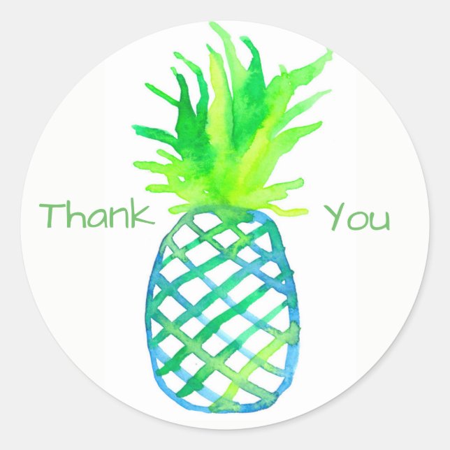 Watercolor Pineapple Thank You Classic Round Sticker (Front)