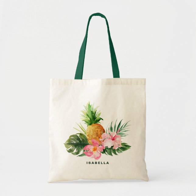 Watercolor Pineapple Tropical Custom Tote Bag (Front)