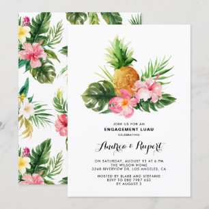 Watercolor Pineapple Tropical Engagement Luau Invitation