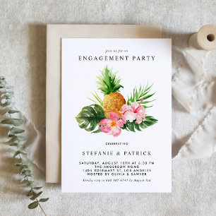 Watercolor Pineapple Tropical Engagement Party Invitation