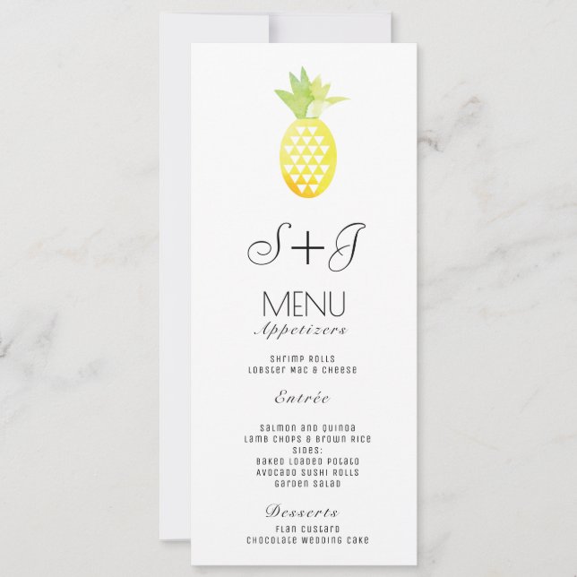 Watercolor Pineapple Tropical Oasis Fruit - Menu (Front)