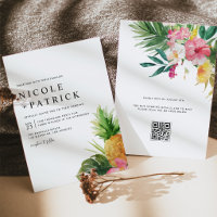 Watercolor Pineapple Tropical QR Code Wedding