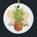 Watercolor Pineapple Tropical Summer Wedding Photo Ceramic Tree Decoration<br><div class="desc">Watercolor Pineapple Tropical Summer Wedding Photo Christmas Ornament with a soft watercolor pineapple on a peach mango brushstroke. To personalise further,  please click the "customise further" link and use the design tool to modify the design.  If you need assistance or matching items,  please contact us.</div>