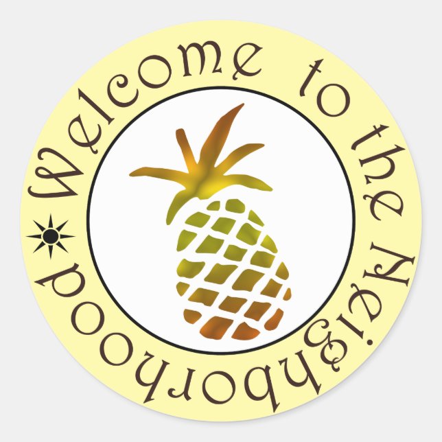 Watercolor Pineapple Welcome to the Neighbourhood Classic Round Sticker (Front)