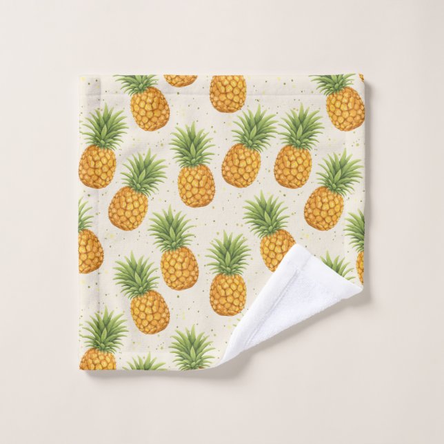 Watercolor Pineapples Bath Towel Set (Wash Cloth)
