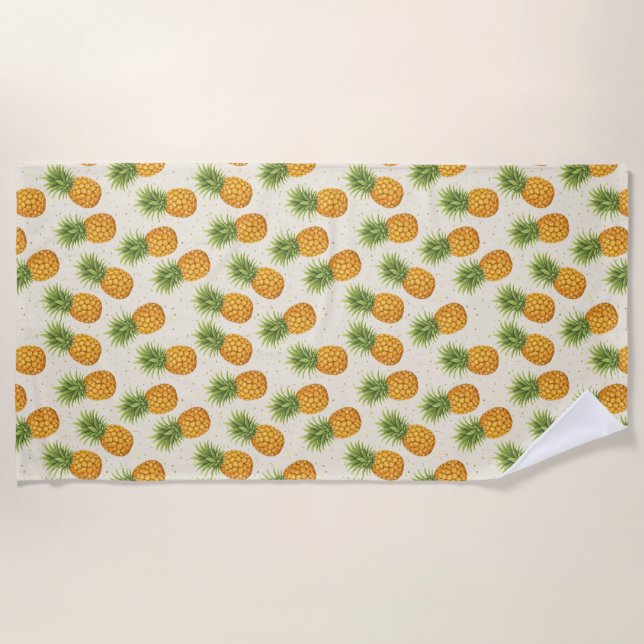 Watercolor Pineapples Beach Towel (Front)
