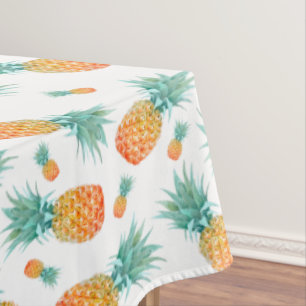 Watercolor Pineapples Pattern on White Tablecloth
