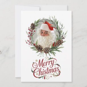 Watercolor Pinecone and Berry Christmas Wreath Holiday Card