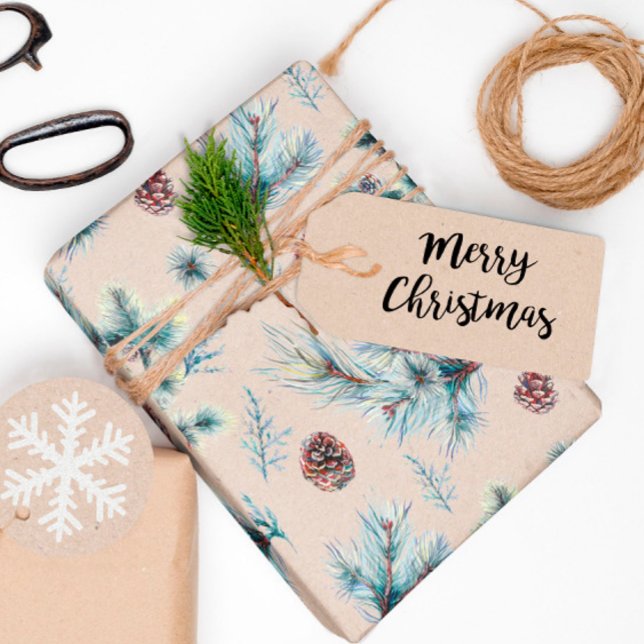Watercolor Pinecone Sprigs Kraft Christmas Wrapping Paper (Creator Uploaded)