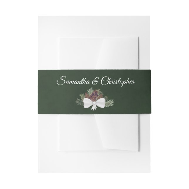 Watercolor Pinecones & Branches Rustic Wedding Invitation Belly Band (Front Example)